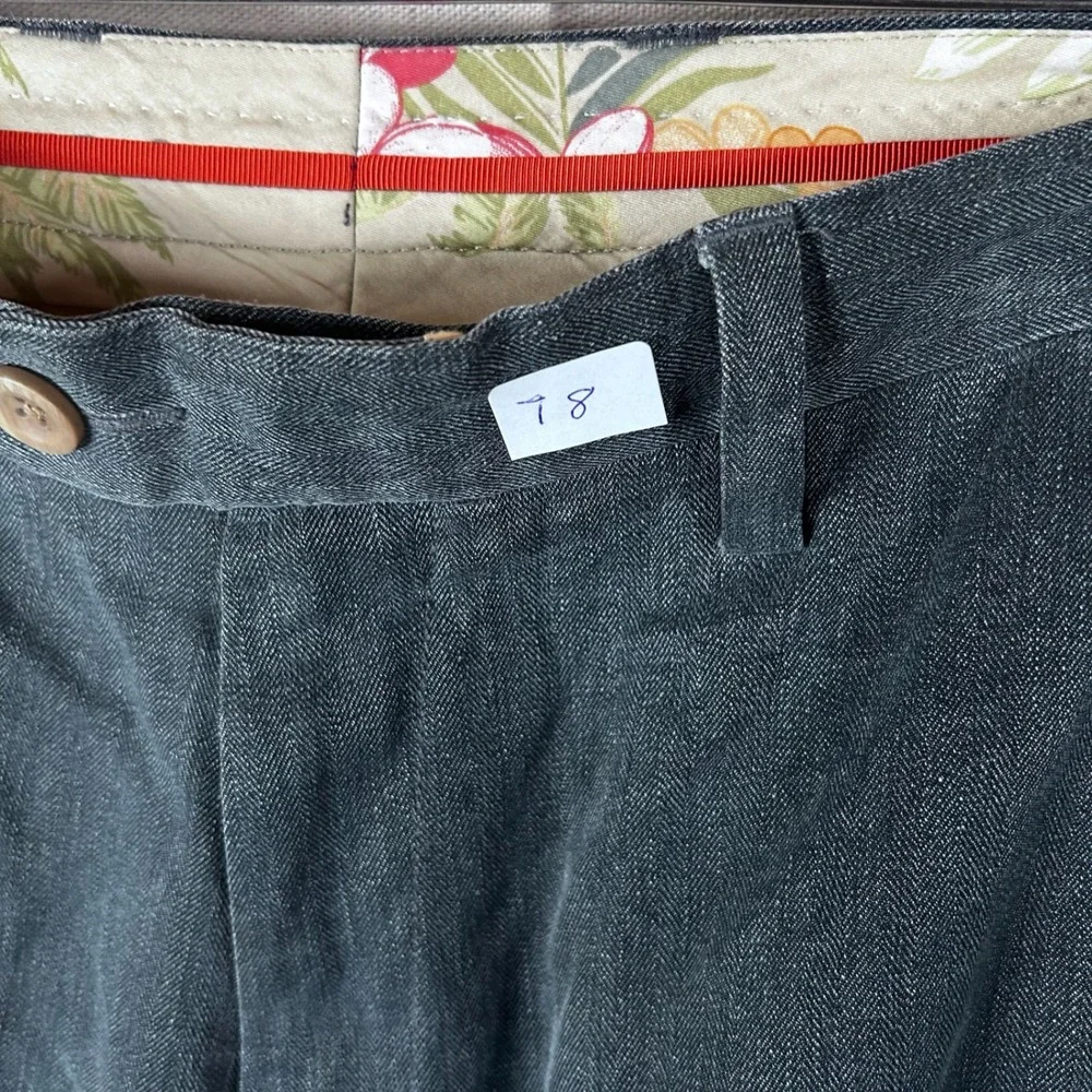 Tommy Bahama Mens Silk Cotton Herringbone Pants Navy Blue 36x34 Straight Leg